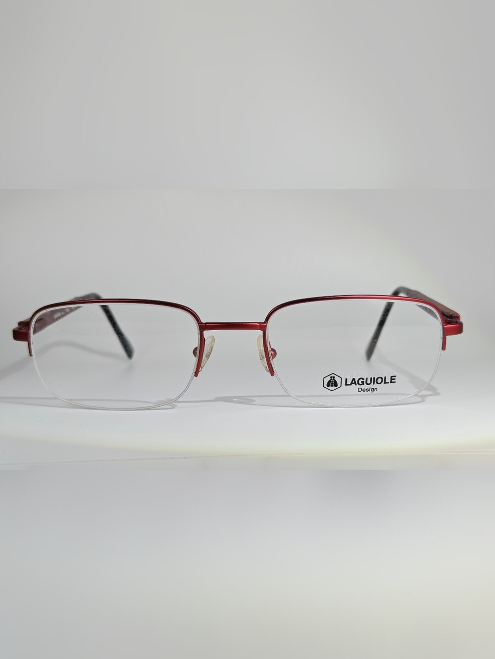 Laguiole. Elian. Red Semi-Rimless Eyeglass Frames. Unisex.